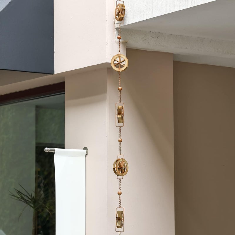 AINISIS 5-7/10-Feet Gutter Rain Chain,Water Wheel Rain Catcher Chain Outdoor Garden Decorative Art - Image 2
